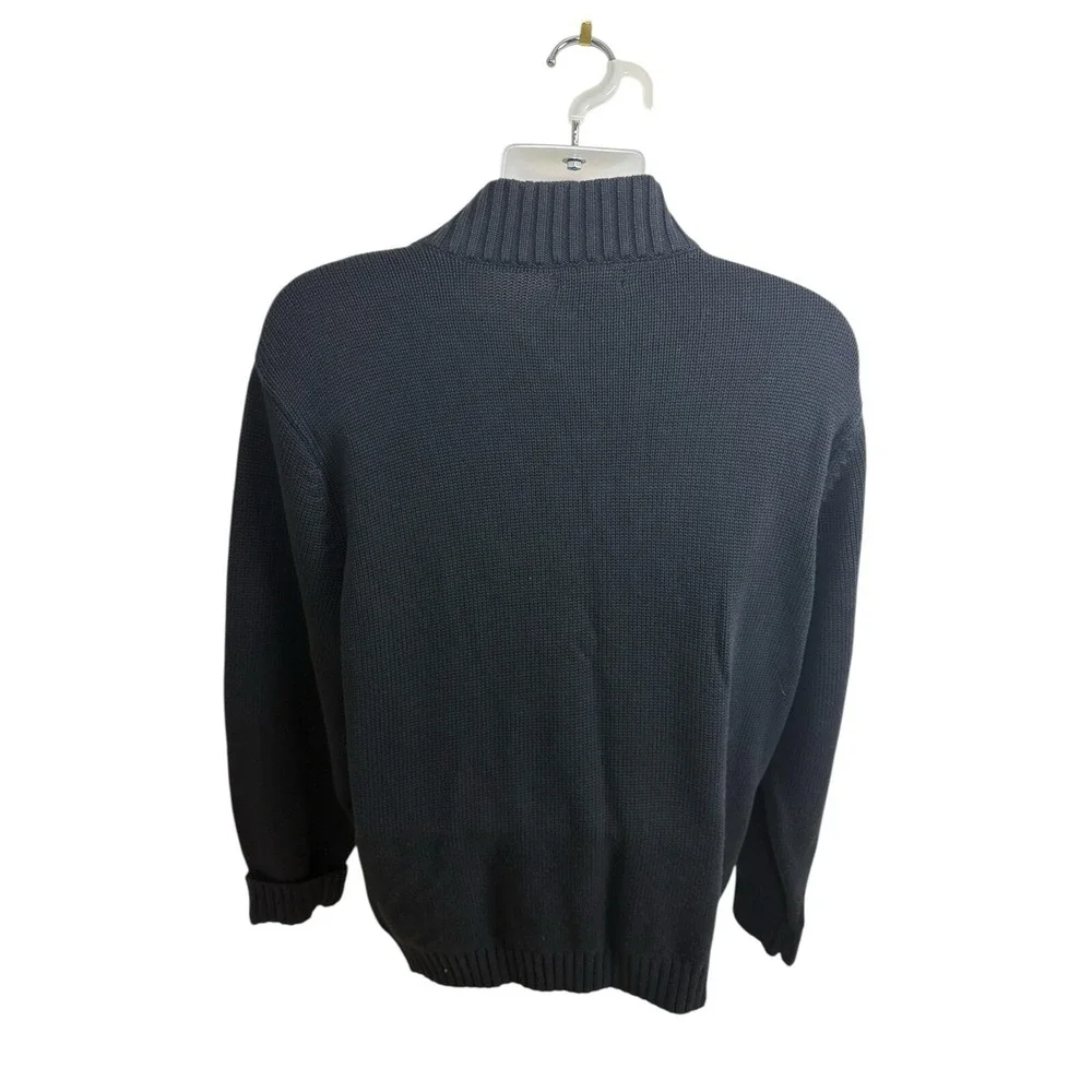 Lands End Cardigan Mens Size Large Navy Full Zip 100% Wool‎ Minimalist Classic